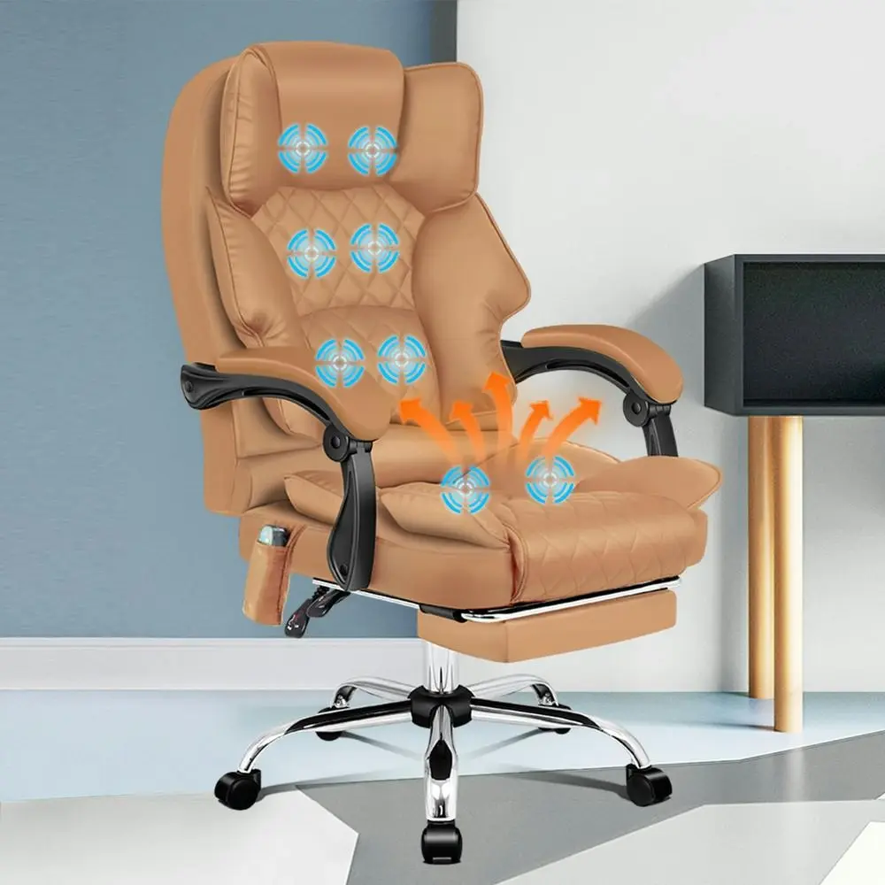 Alfordson Massage Office Chair Heated Seat Brown - Furniture