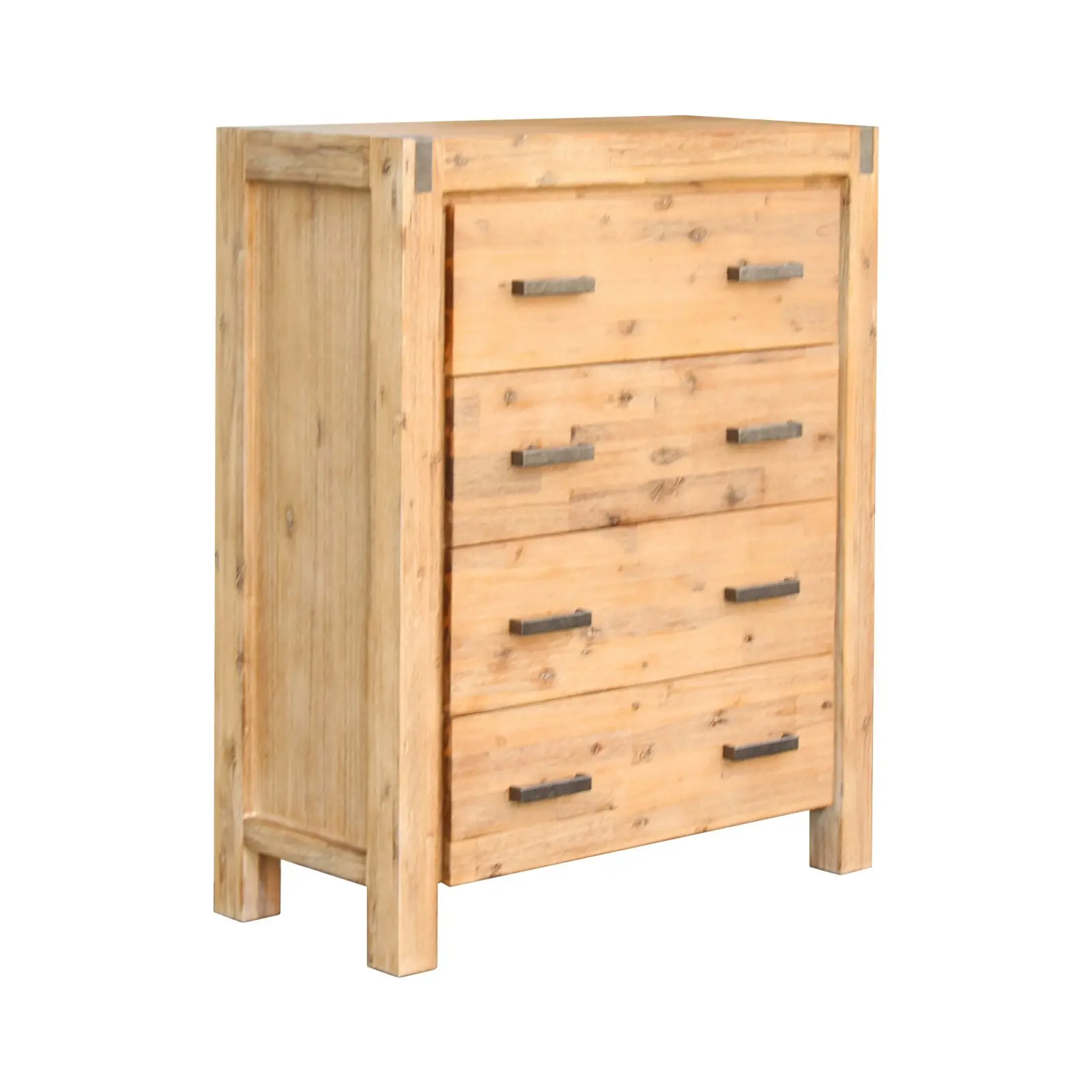 Tallboy with 4 Storage Drawers Solid Wooden Assembled in Oak Colour - Furniture