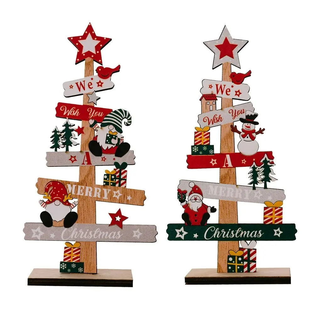 2 Pack Desktop Christmas Tree Santa Claus DIY Decoration Wooden Christmas Decor - Home & Garden
