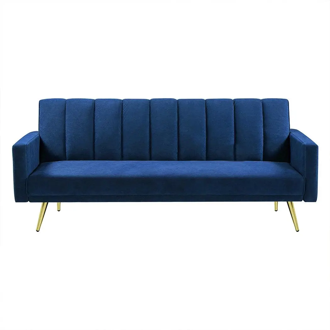 Levede Sofa Bed Convertible Velvet Lounge Recliner Couch Sleeper 3 Seater Blue - Furniture