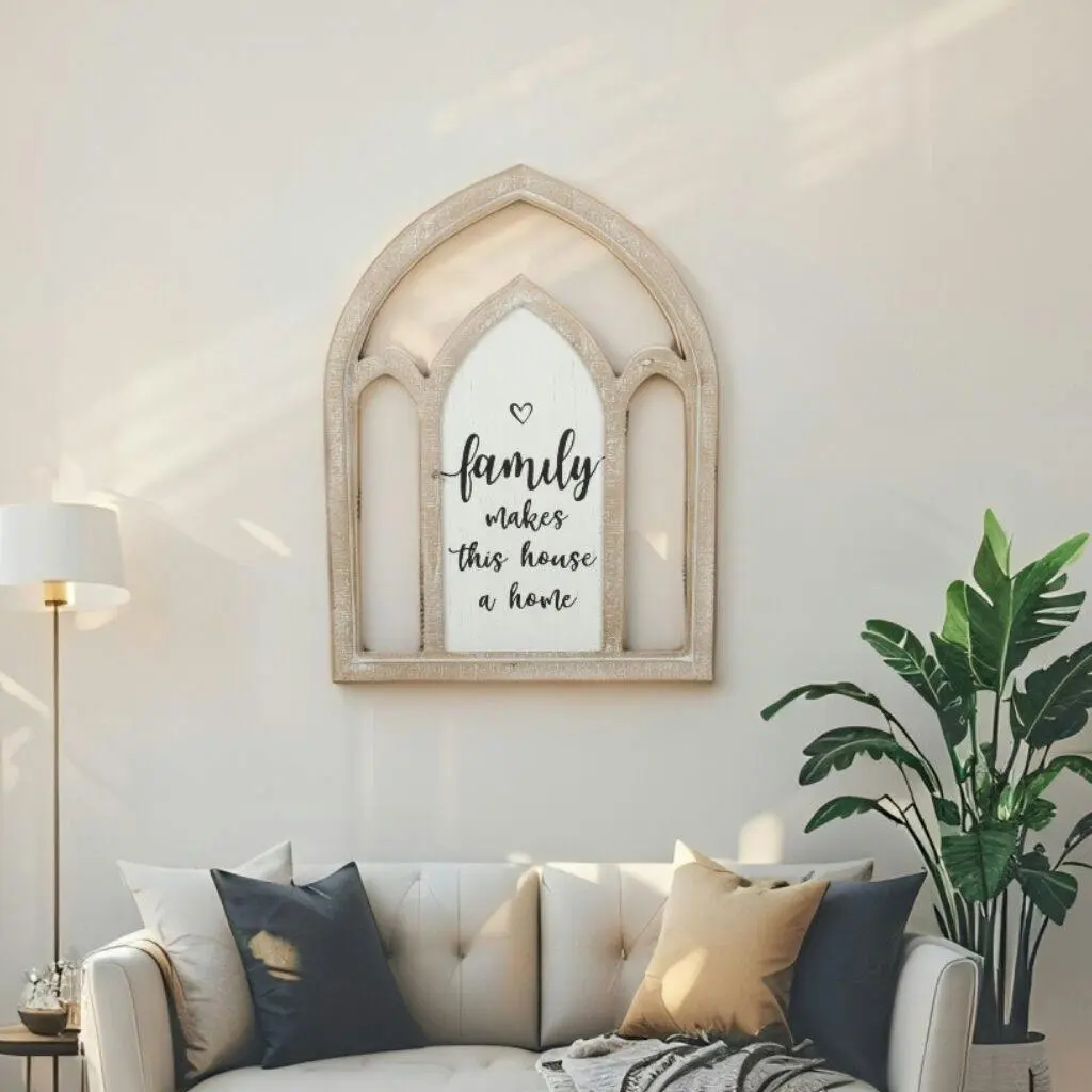 Willow & Silk Arch 60cm 'Family Makes Home' Plaque Sign Wall Art - Home & Garden