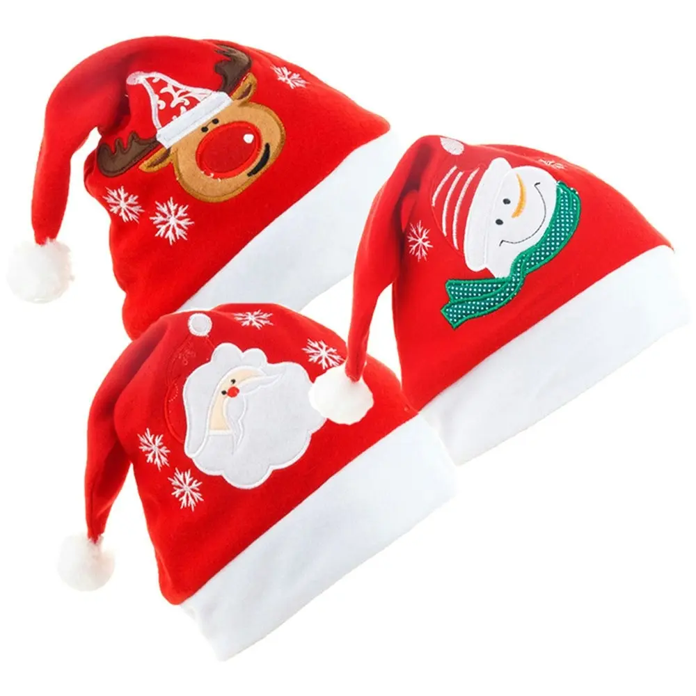 3Pcs Christmas Hat Flannel Embroidered Cartoon Christmas Hat - Up to 60% Off Christmas Decoration Specials
