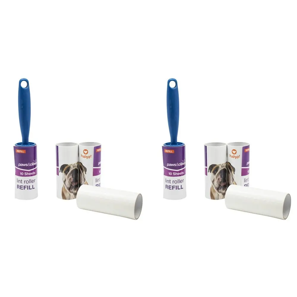 2x Paws & Claws 10 Sheet Lint Roller Pet Fur/Hair Remover Cleaning w/ 3 Refills - Home & Garden