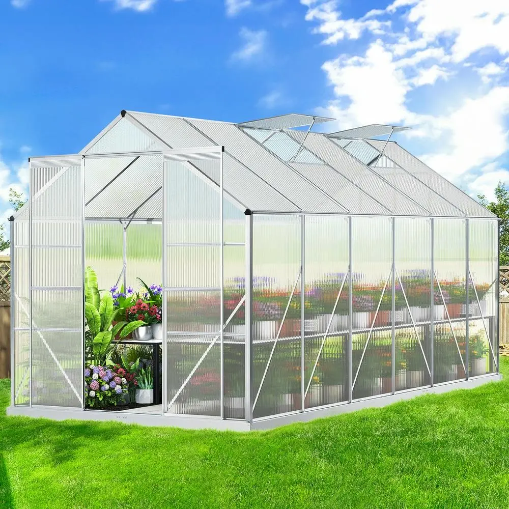 Alfordson Greenhouse 3.8x2.4x2.1M Aluminium Polycarbonate Garden Storage Shed - Home & Garden