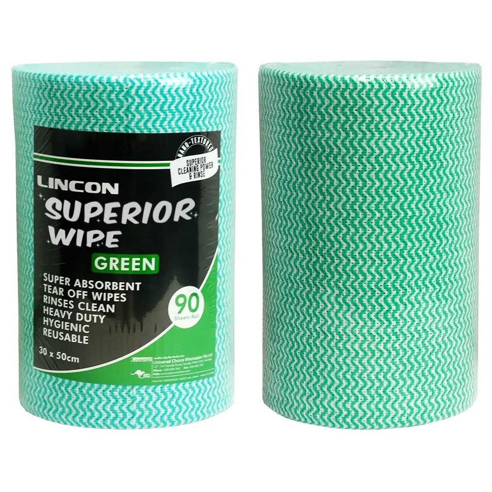 Lincon Superior Wipe Microfibre Cleaning Wipes Perforated per 50cm 45m Green 90 Sheets Roll x4 - Commercial