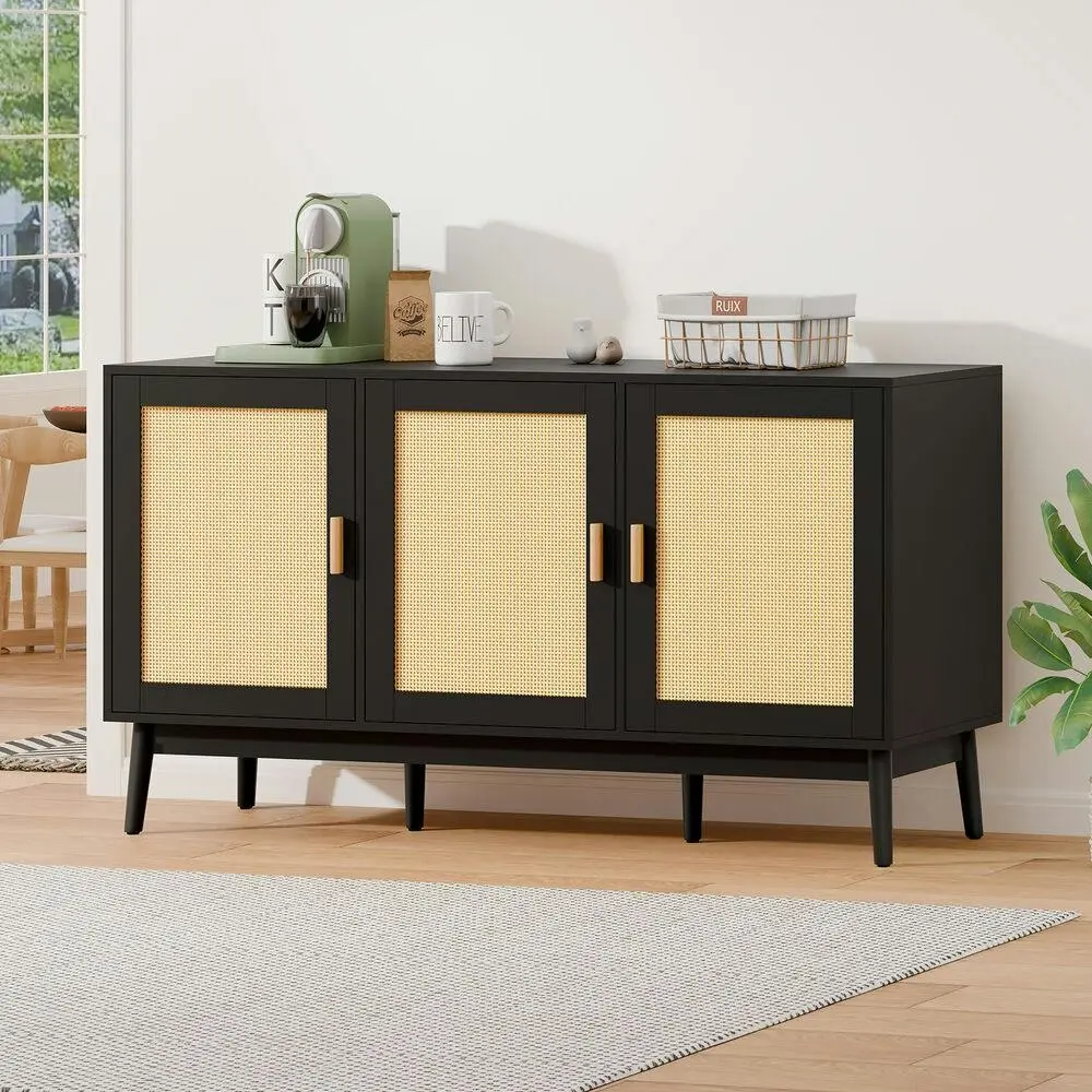 Alfordson Buffet Sideboard Cupboard Cabinet Storage Rattan Pantry Kitchen Doors - Furniture