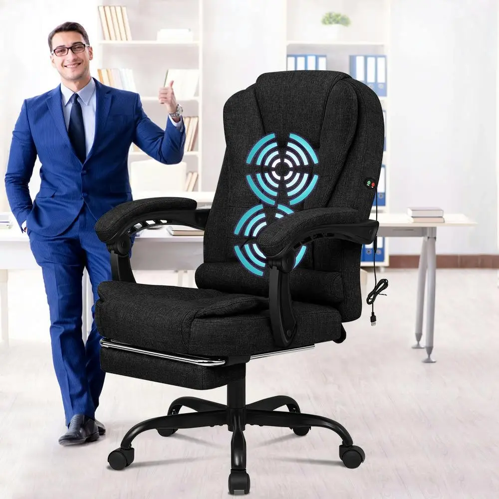 Alfordson Massage Office Chair with Footrest Fabric Black - Furniture