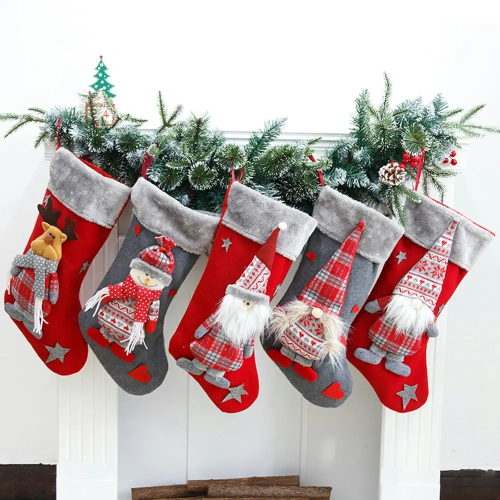 5 Pack Christmas Stocking Large Xmas Gift Bags Fireplace Decoration Socks - Home & Garden