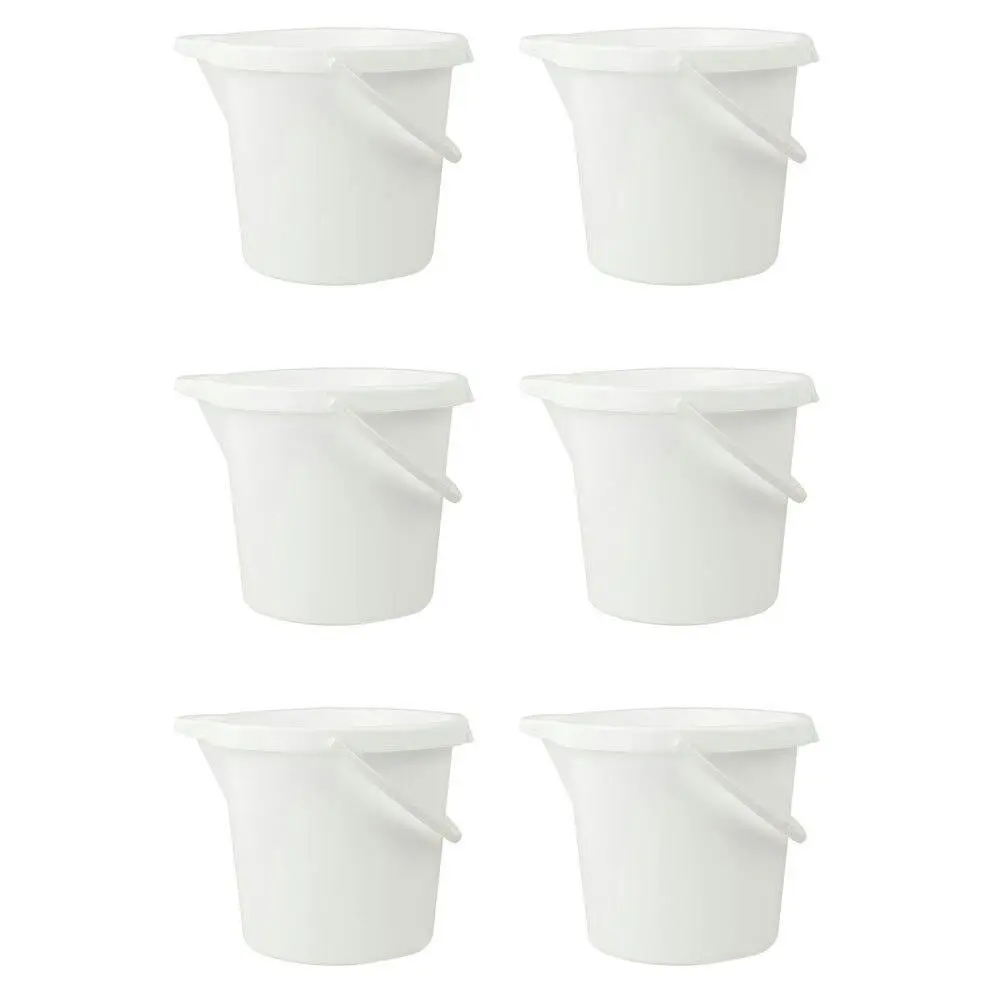 6x Home Leisure Bucket W/Lip 11L White Laundry Cleaning Home Decor Organisation - Home & Garden