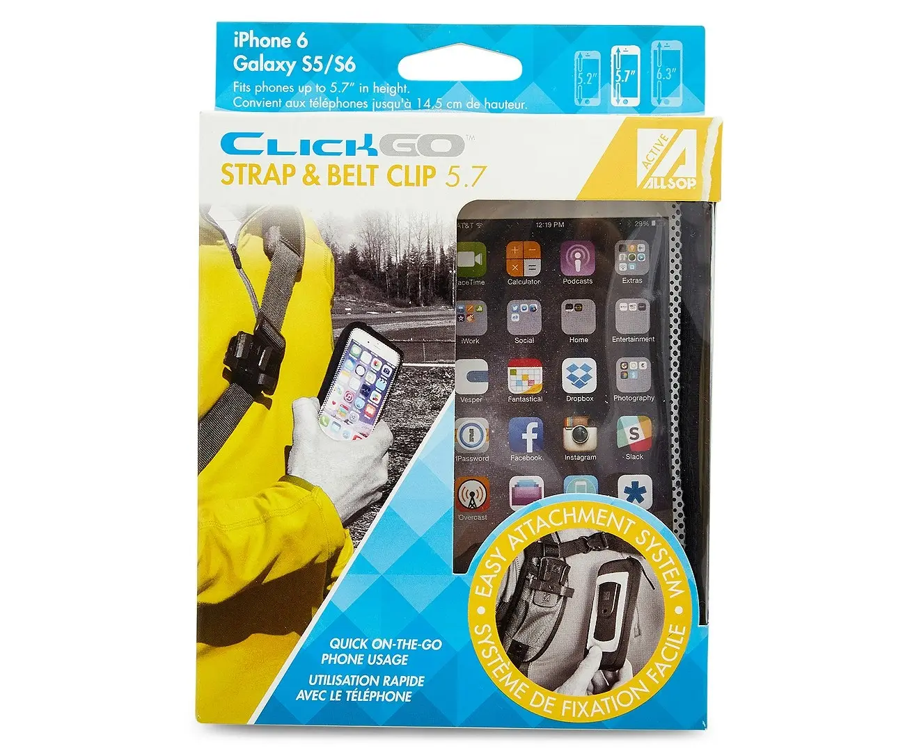Allsop ClickGo Strap Belt Clip w/Case for 5.7in Smartphones iPhone 6/6S/7/8 BLK - Electronics