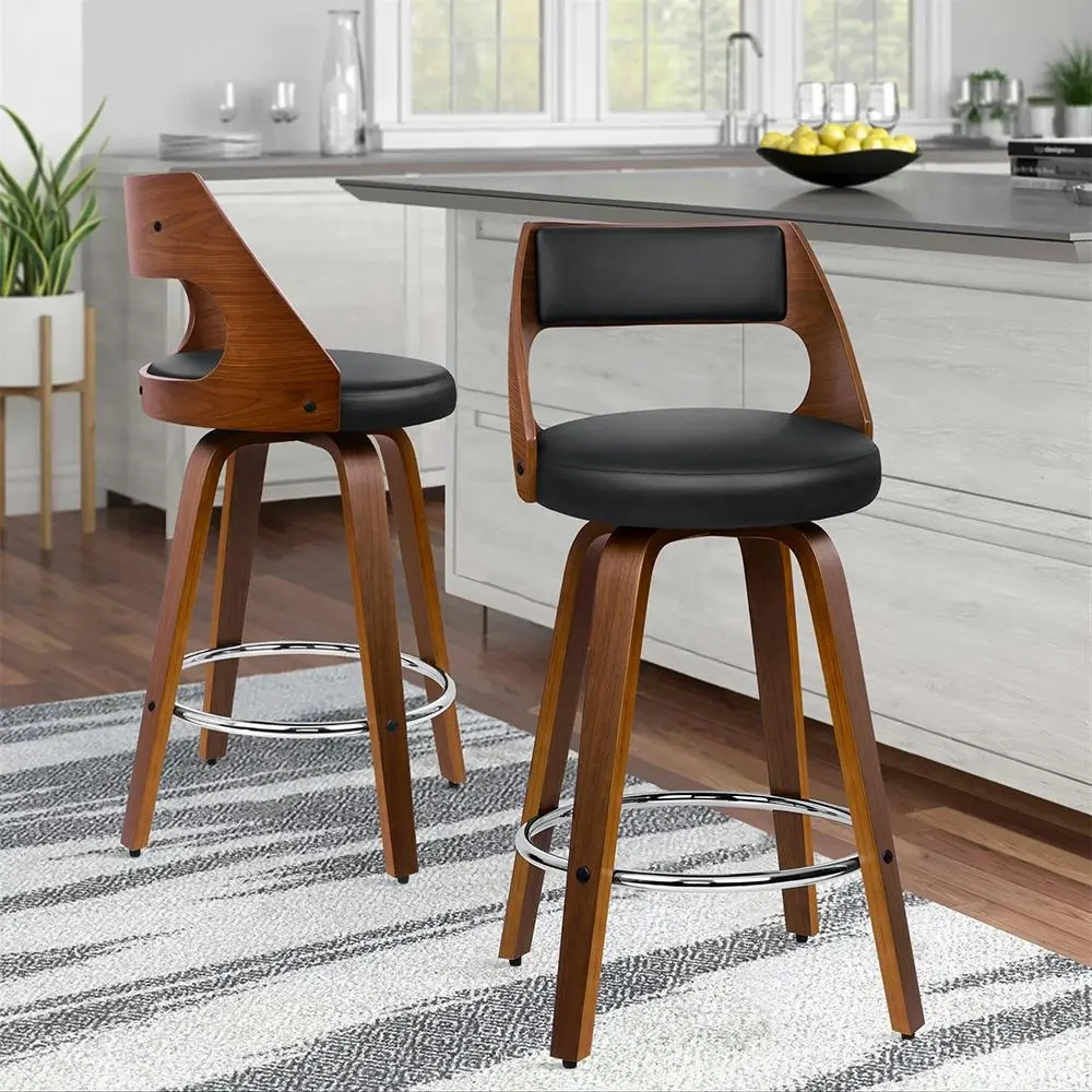 Alfordson Set of 2 Eden Elegant Modern Style Bar Stools (Black) - Furniture