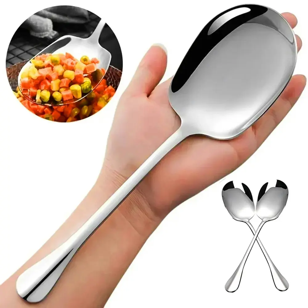 2Pack Large Stainless Steel Spoon Thicken Long Handle Spoons Tableware - Home & Garden