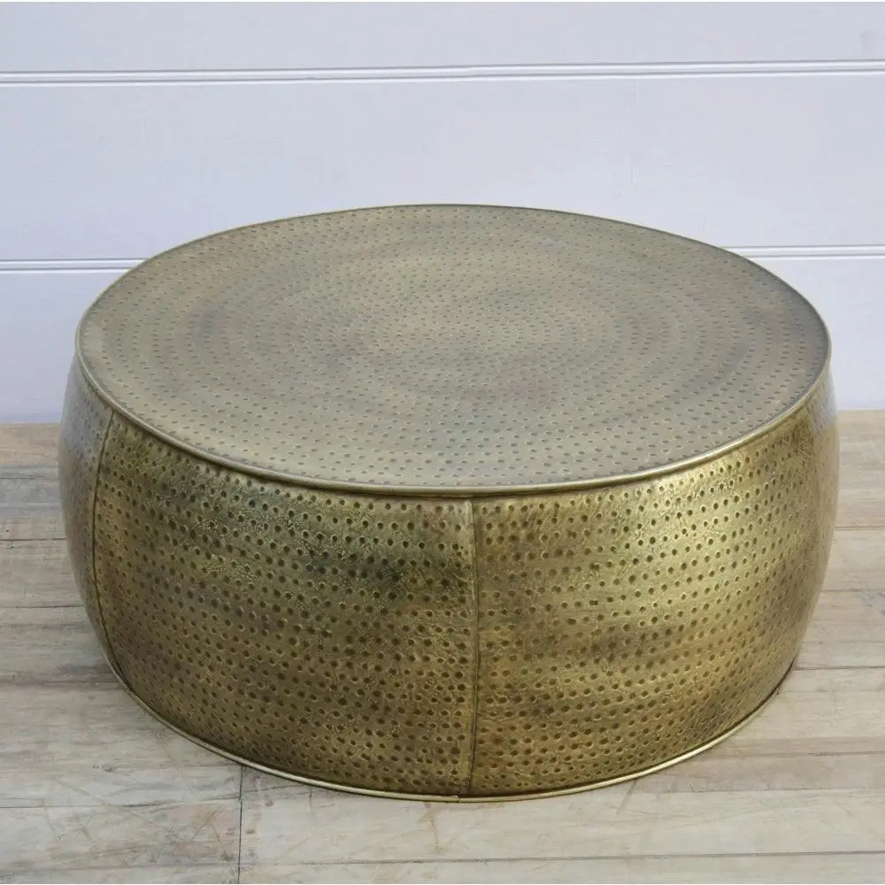 Titan Brass Hammered Look Round Metal Coffee Table 80cm - Furniture