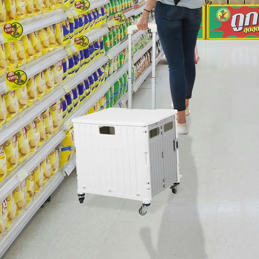 Folding Shopping Trolley Cart Portable Rolling Grocery Basket Wheel White - Fashion