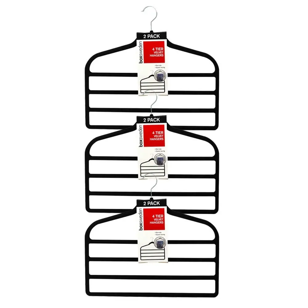 6pc Boxsweden 4 Tier Velvet Space Saving Clothes Hanger Hook Trouser Skirt Pants - Home & Garden