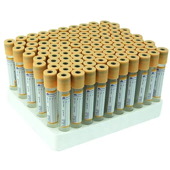Livingstone Blood Collection SST Plastic Tube Clot Activator Gel Separator & Coagulant 8.5mL 16 x 100mm Gold Non Spill Cap 100 Pack - Commercial