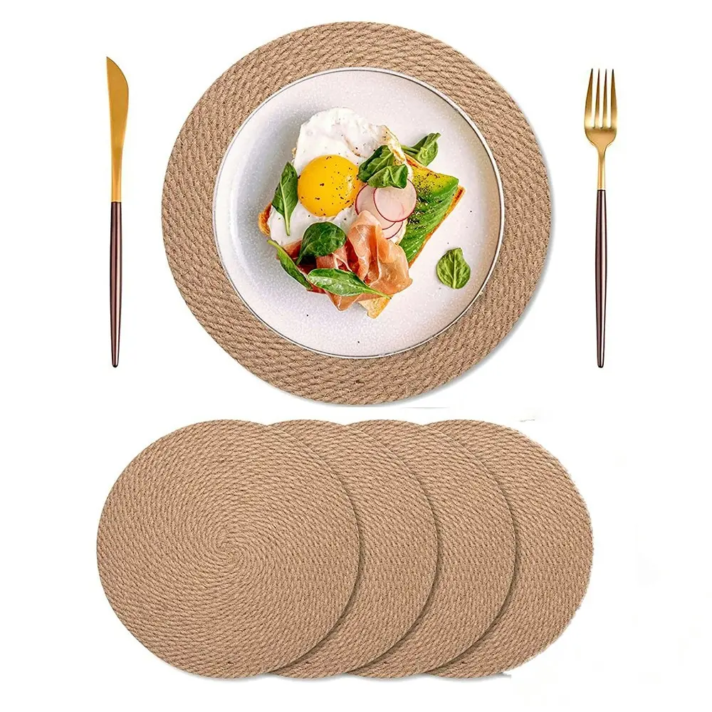 4 Pcs Jute Placemats Heat Resistant Round Place Mats Jute Woven Table Mats - Home & Garden