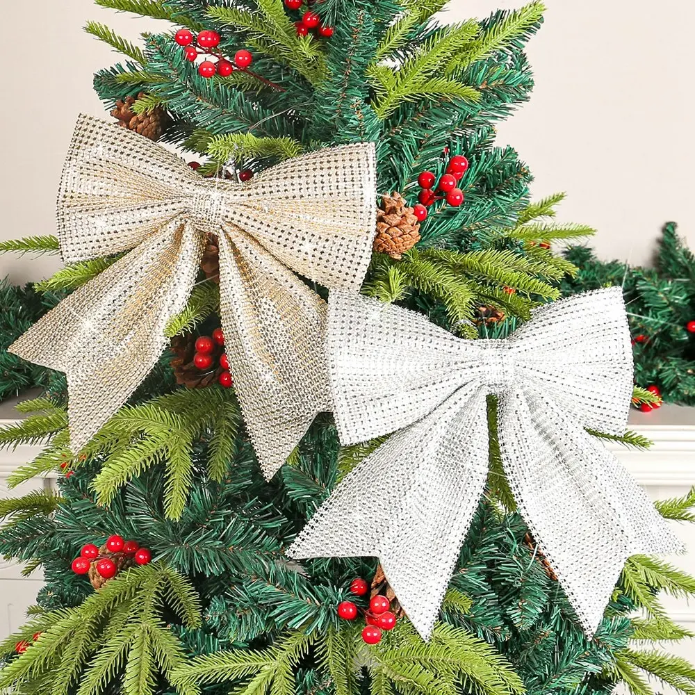 2 Pack Christmas Bows Hanging Decor Home Bowknot Xmas Tree Decorations Ornaments - Home & Garden