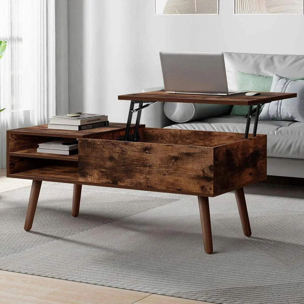 Alfordson Coffee Table Lift Up Top Hidden Storage Dark Oak - Furniture