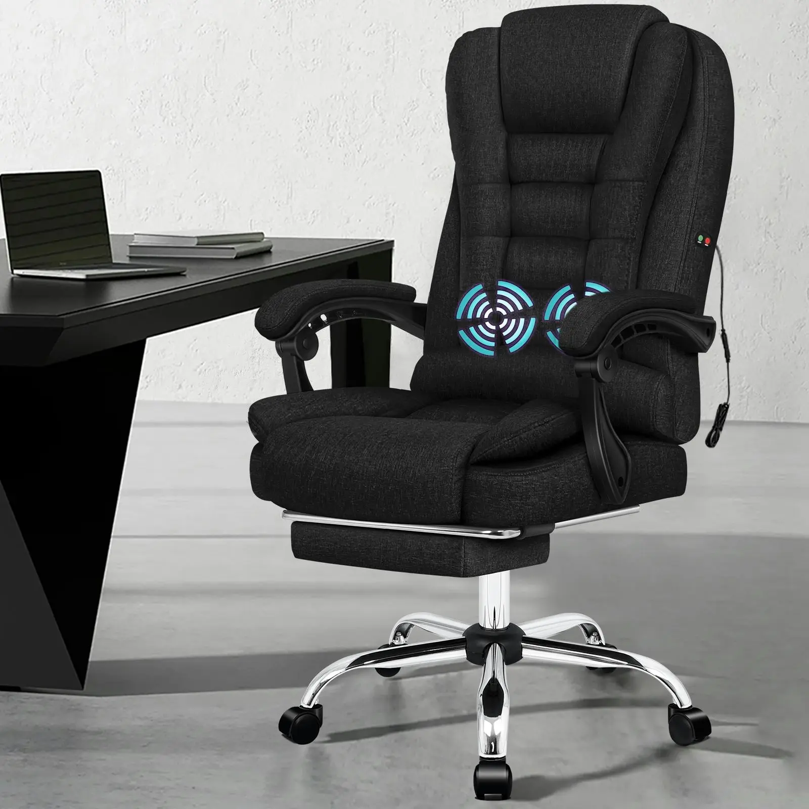 Alfordson Massage Office Chair Executive Fabric Black (with footrest) - Furniture