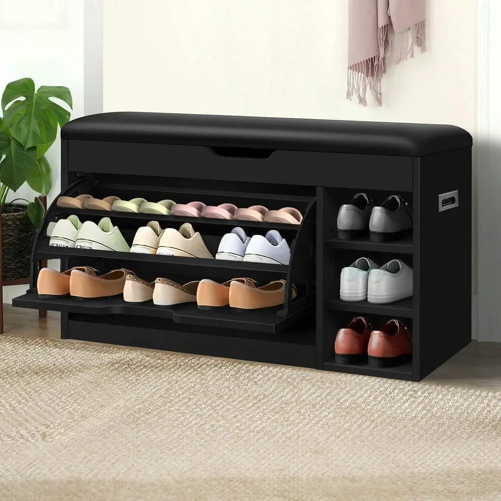 Alfordson Shoe Cabinet Bench 18 Pairs Black - Furniture