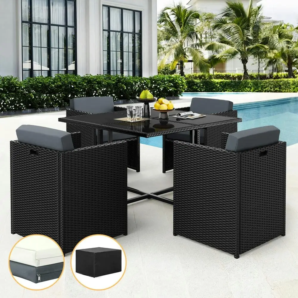 Alfordson Outdoor Dining Set 5 PCS Table Chairs Patio Lounge Wicker Furniture
