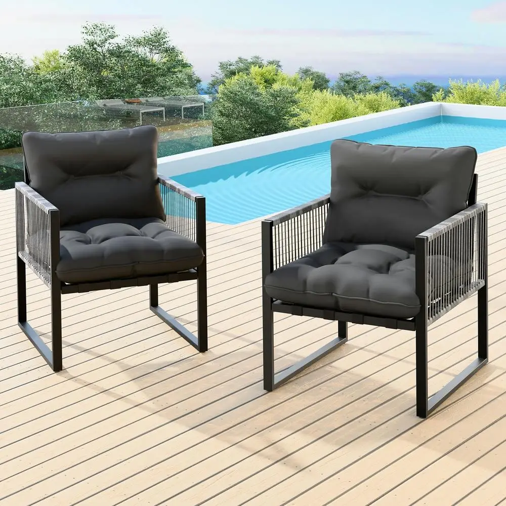 Alfordson Outdoor Furniture 2x Lounge Chairs Patio Garden Armchair Rattan Chair Black Grey
