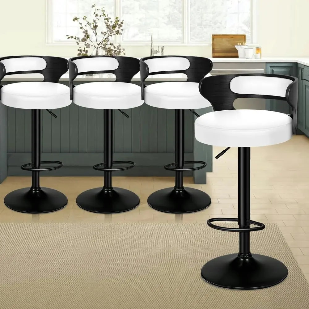 Alfordson 4x Bar Stool Kitchen Swivel Chair Wooden Leather Gas Lift Ramiro White - Furniture