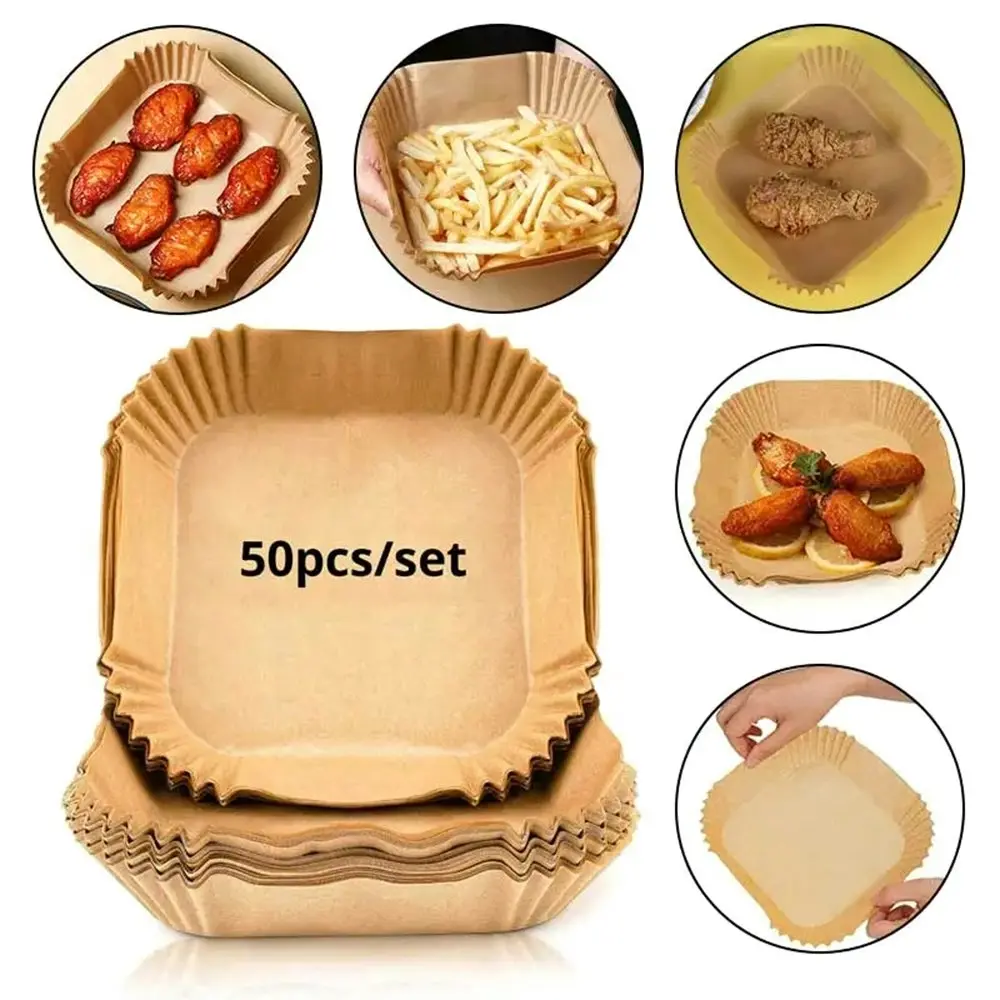 50Pcs Air Fryer Disposable Paper Air Fryer Square Oil-Proof Liner Non-Stick Mat