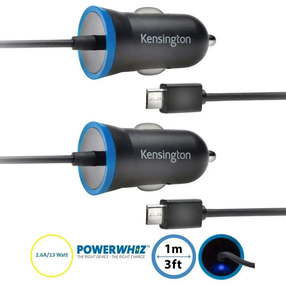 2x Kensington 2.6A Fast Charge Micro USB Car Charger for Android/Samsung/Surface - Electronics