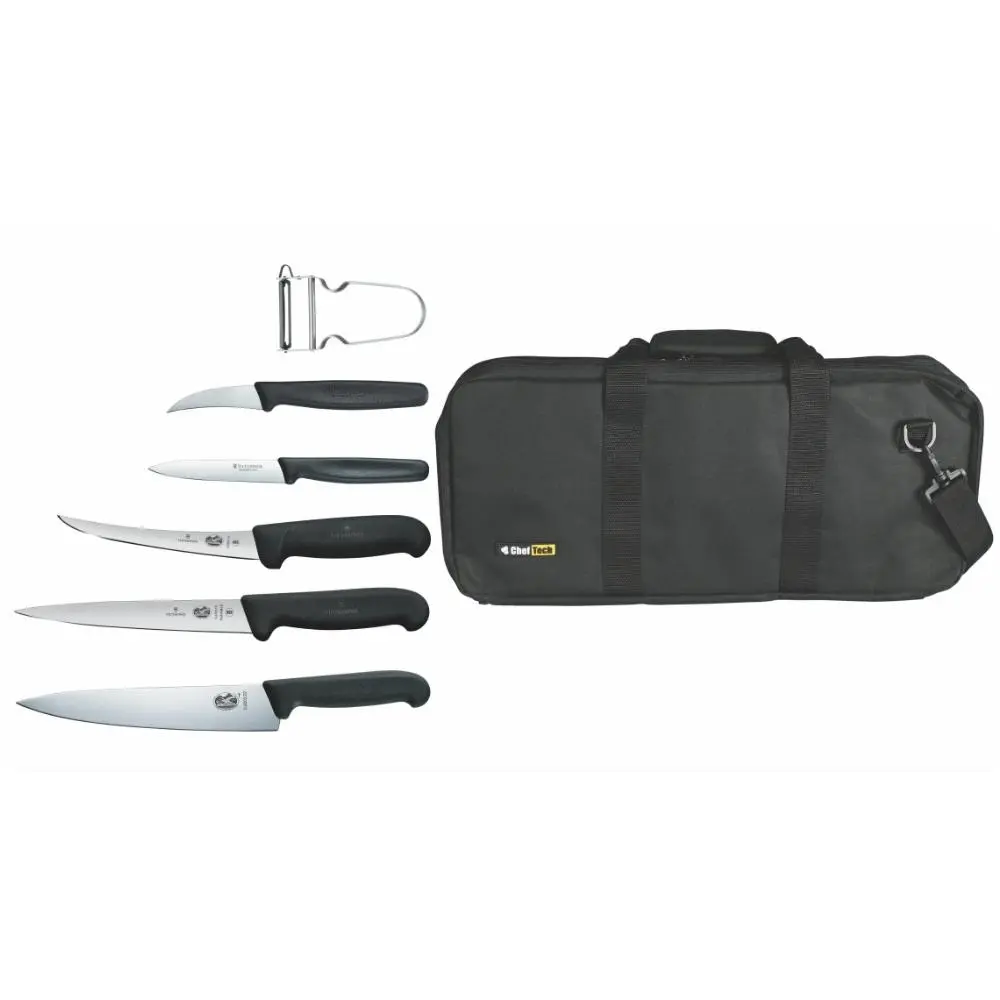Victorinox 7pc Apprentice Hospitality Knife Set Chef Black Knife Roll Knives Cooks - Home & Garden