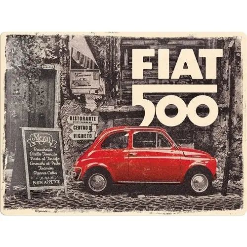 Nostalgic Art Fiat 500 Red Car 30x40cm Large Metal Sign Home Wall Hanging Decor - Home & Garden