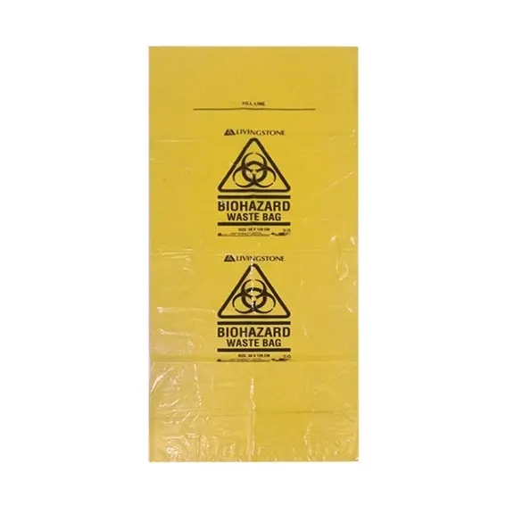 Livingstone Yellow Biohazard Waste Bag LDPE 120L 50 Microns 50 x 120cm 25 Bag x5 - Commercial