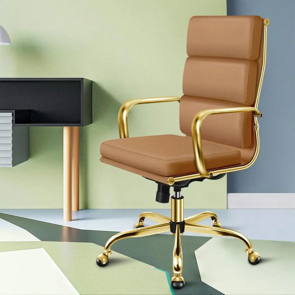 Alfordson Ergonomic Padded High Back Executive Office Chair Gold Brown - Furniture