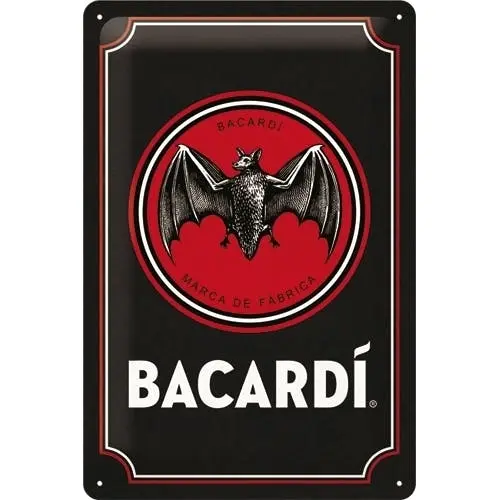 Nostalgic Art Bacardi Logo 20x30cm Medium Metal Sign Home/Bar Wall Decor Black - Home & Garden