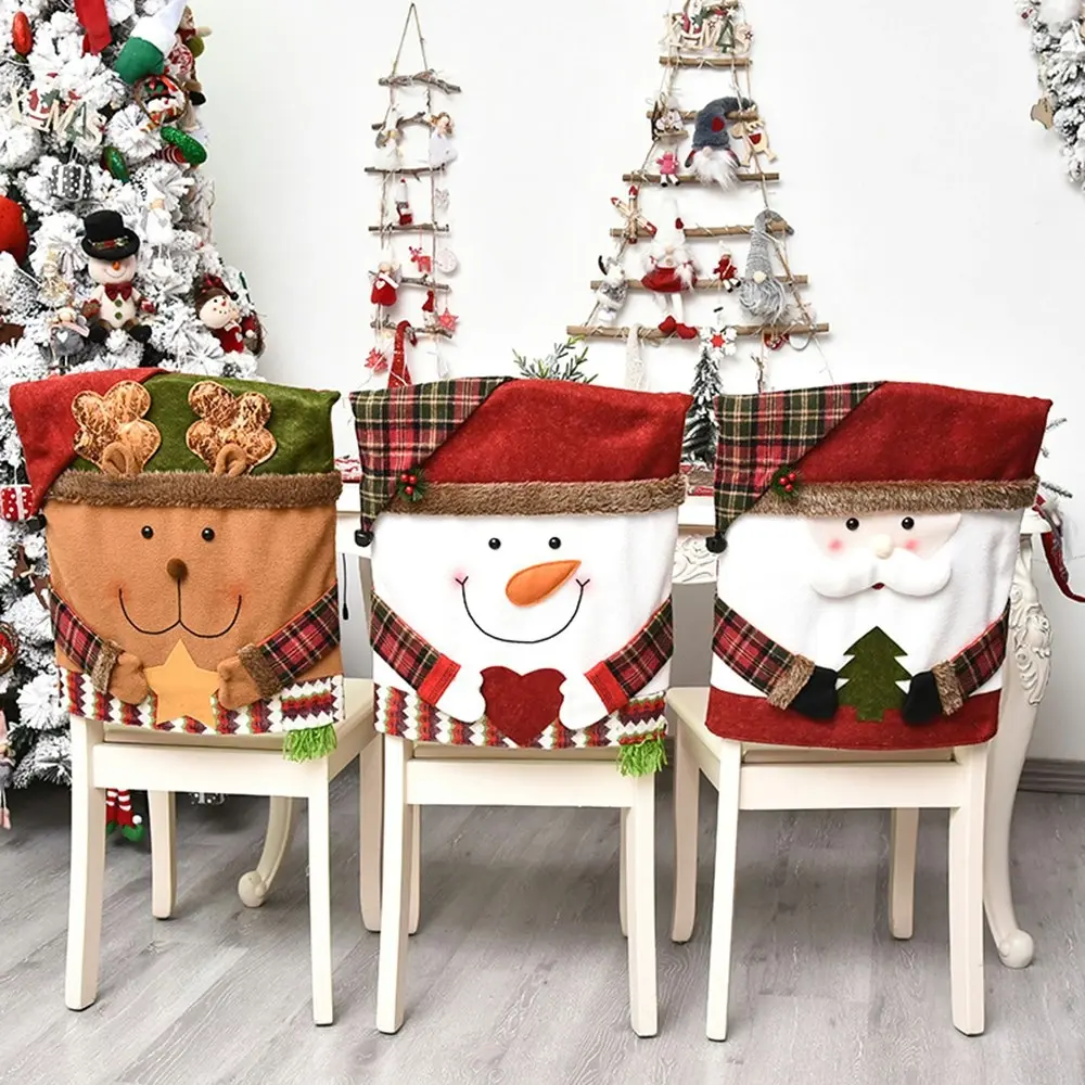 3Pcs Christmas Chair Back Stretch Cover Santa Clause Holiday Decor Chair Covers - Home & Garden