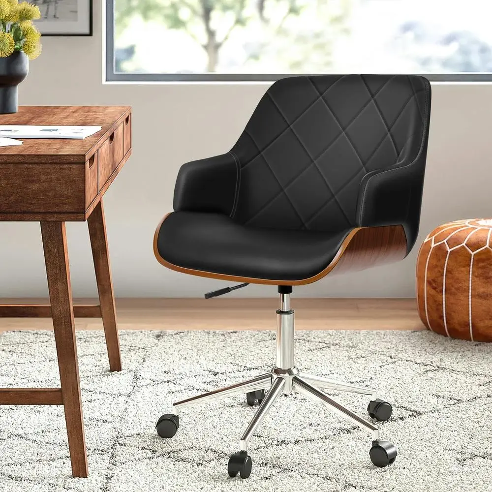 Alfordson Wooden Office Chair Leather Seat Kendra Black - Save up to 70% Off Office Furniture Specials