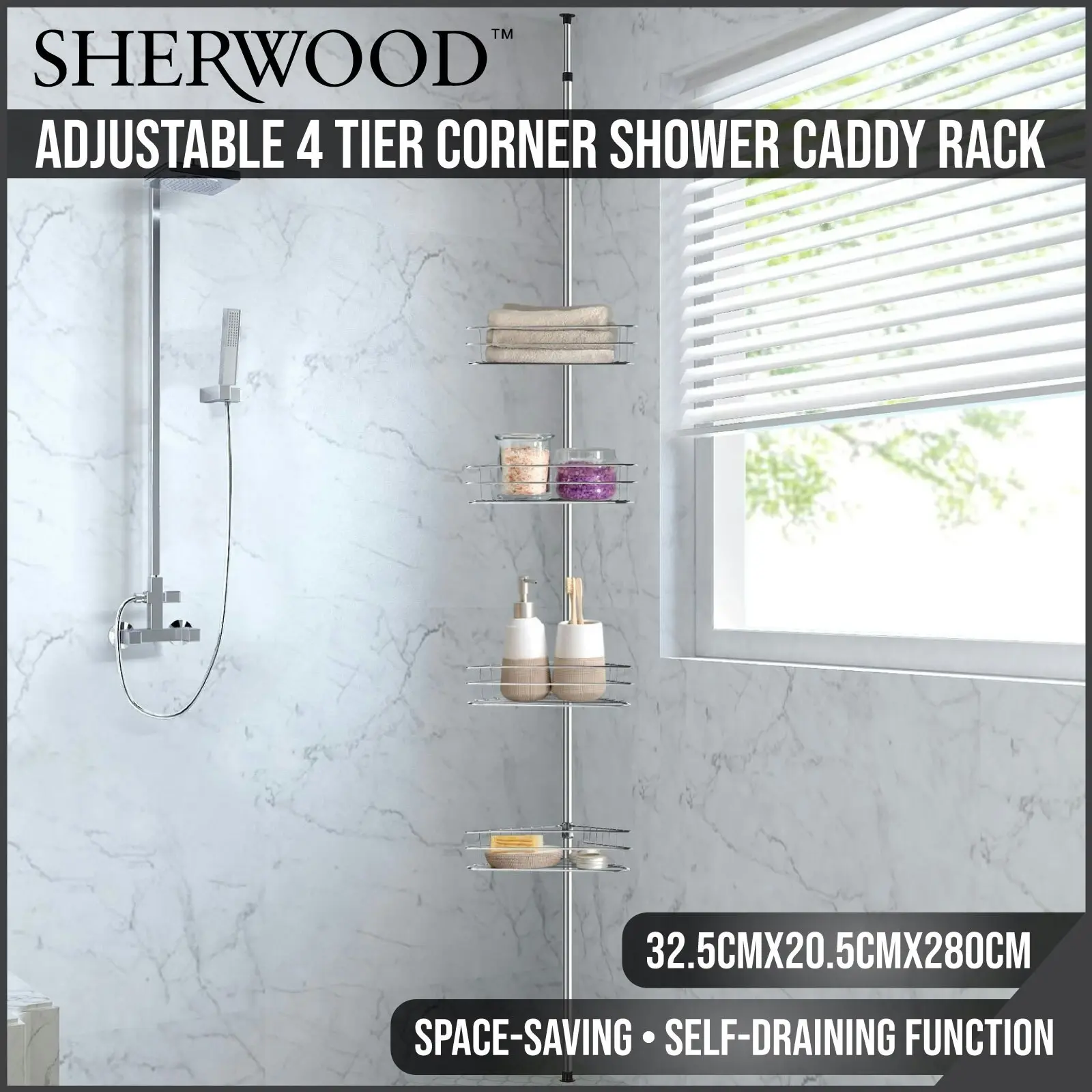 Sherwood Home Adjustable Telescopic 4 Tier Corner Shower Caddy Rack Silver - Furniture