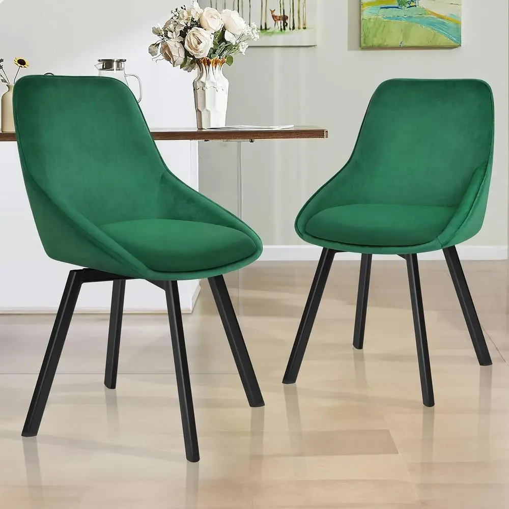 Alfordson 2x Dining Chairs Swivel Velvet Green - Furniture