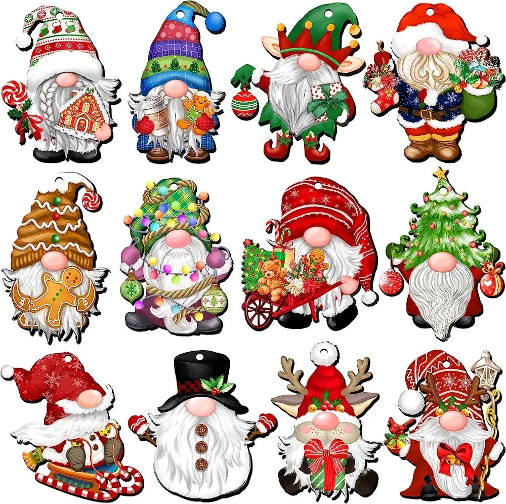 24pcs Christmas Gnome Wooden Hanging Ornaments For Christmas Tree Decor - Home & Garden
