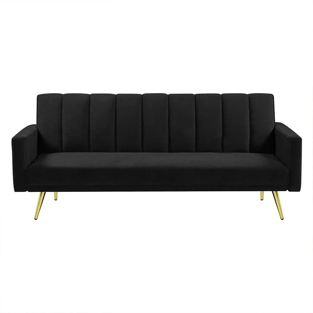 Levede Sofa Bed Convertible Velvet Lounge Recliner Couch Sleeper 3 Seater Black - Furniture