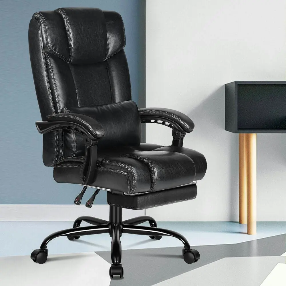 Alfordson Office Chair Executive PU Leather Boss Glossy Black - Furniture