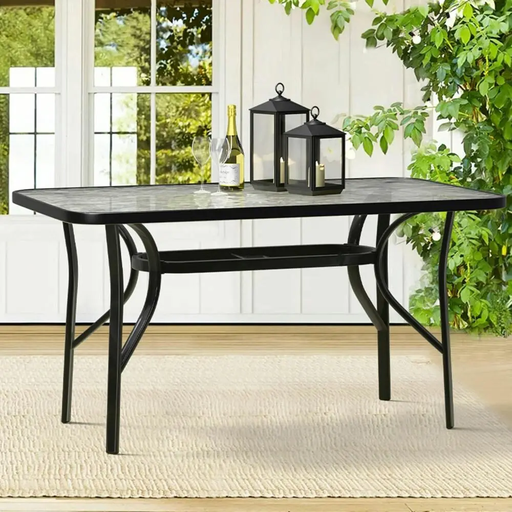 Alfordson Patio Dining Table Garden 140CM X 80CM Black - Furniture