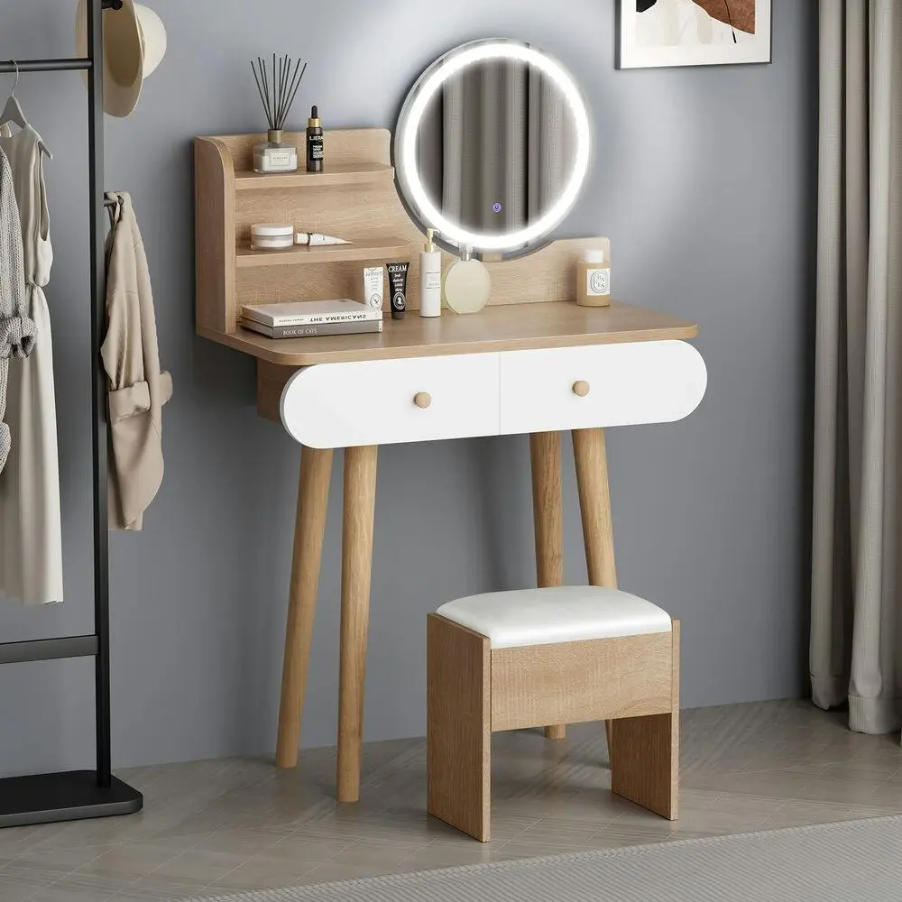 Alfordson Dressing Table Stool Set Makeup Mirror LED Wood - Furniture