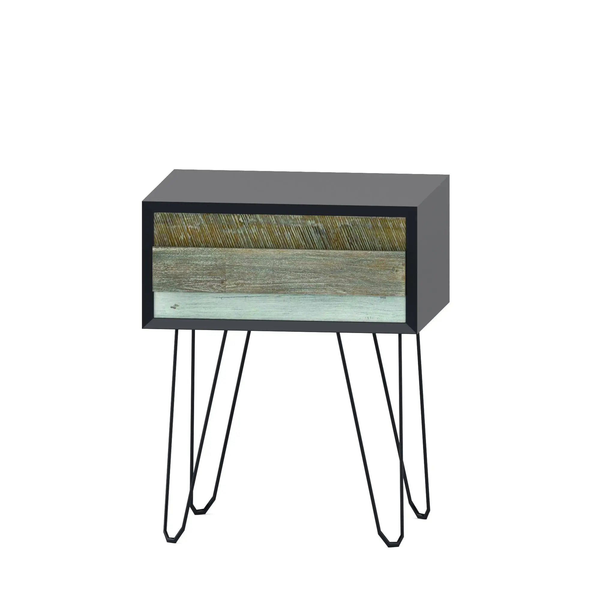 Foret Bedside Table Side Tables Drawers Nightstand Bedroom Storage Cabinet Wood Black Rustic - Furniture