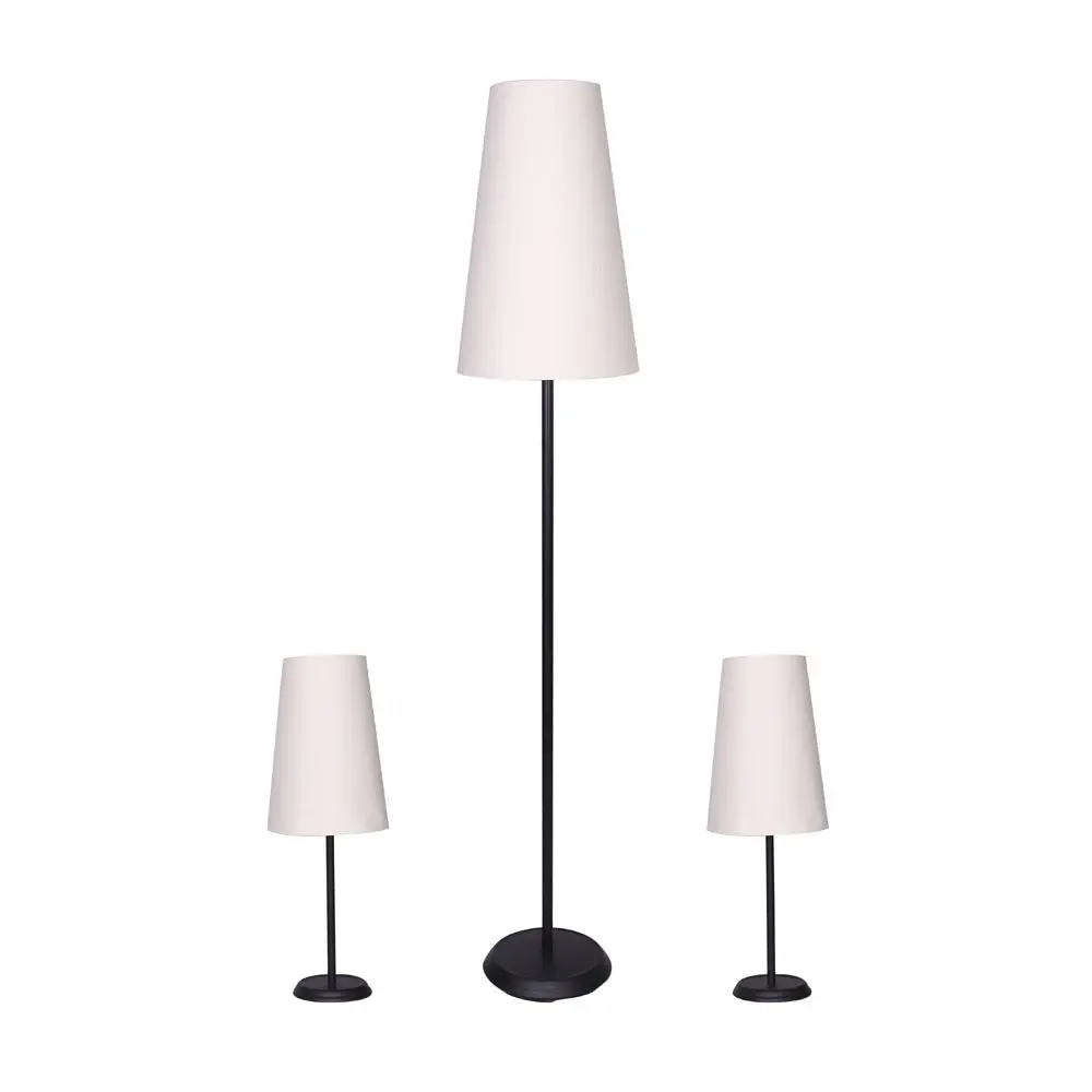 Foret 3pc Set Floor Lamp Table Desk Lamps Bedside Side Light Stand Reading Black Metal Lighting - Home & Garden