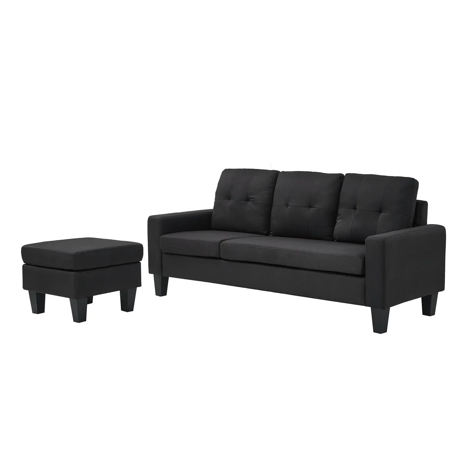 Foret 3 Seater Sofa Modular Corner Lounge Couch Modern Ottoman Fabric Black - Furniture