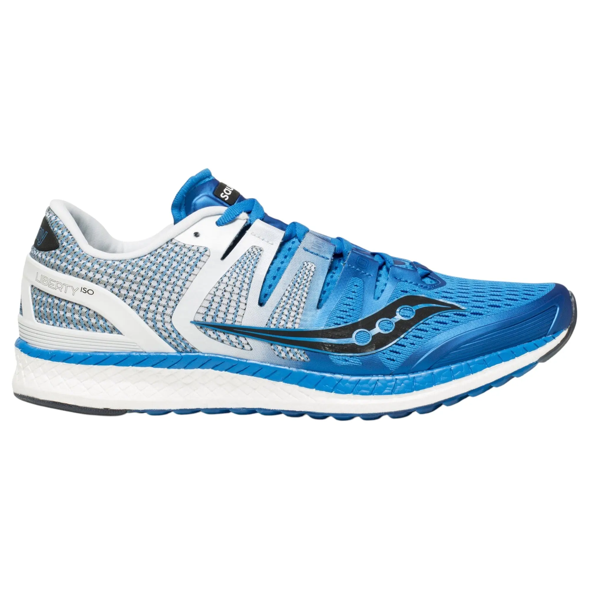 Mens Saucony Liberty Iso Mens Running Shoes White Blue Black Lace Up New Runners - Fashion