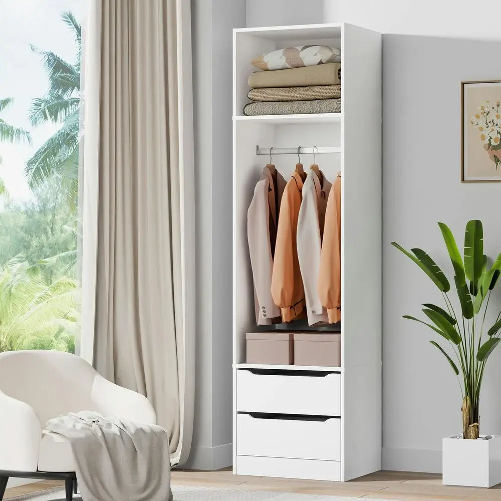 Alfordson Wardrobe Clothes Cabinet Hanging Rod White - Furniture