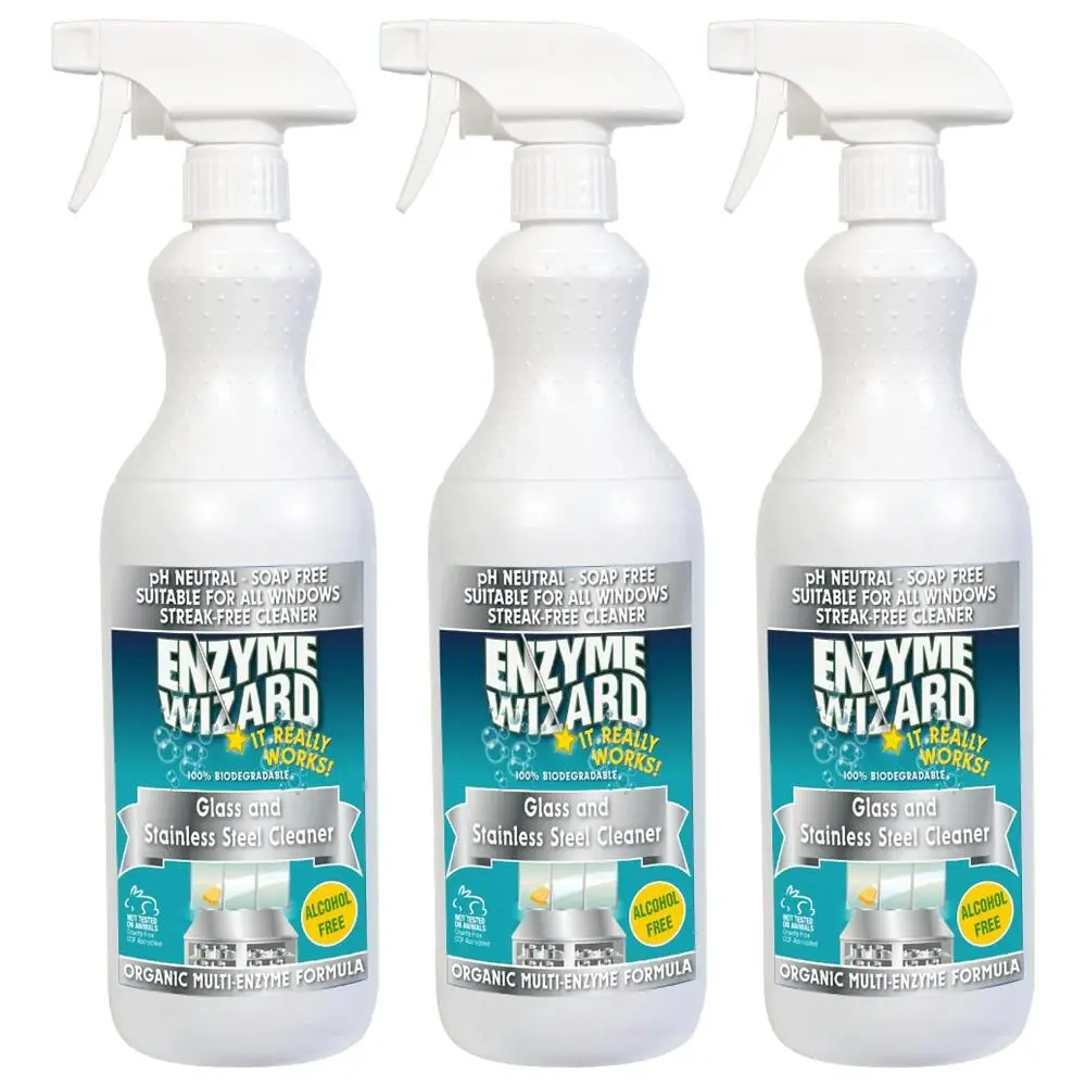 3x Enzyme Wizard Glass And Stainless Steel Cleaner 750ml Home Cleaning Spray - Home & Garden
